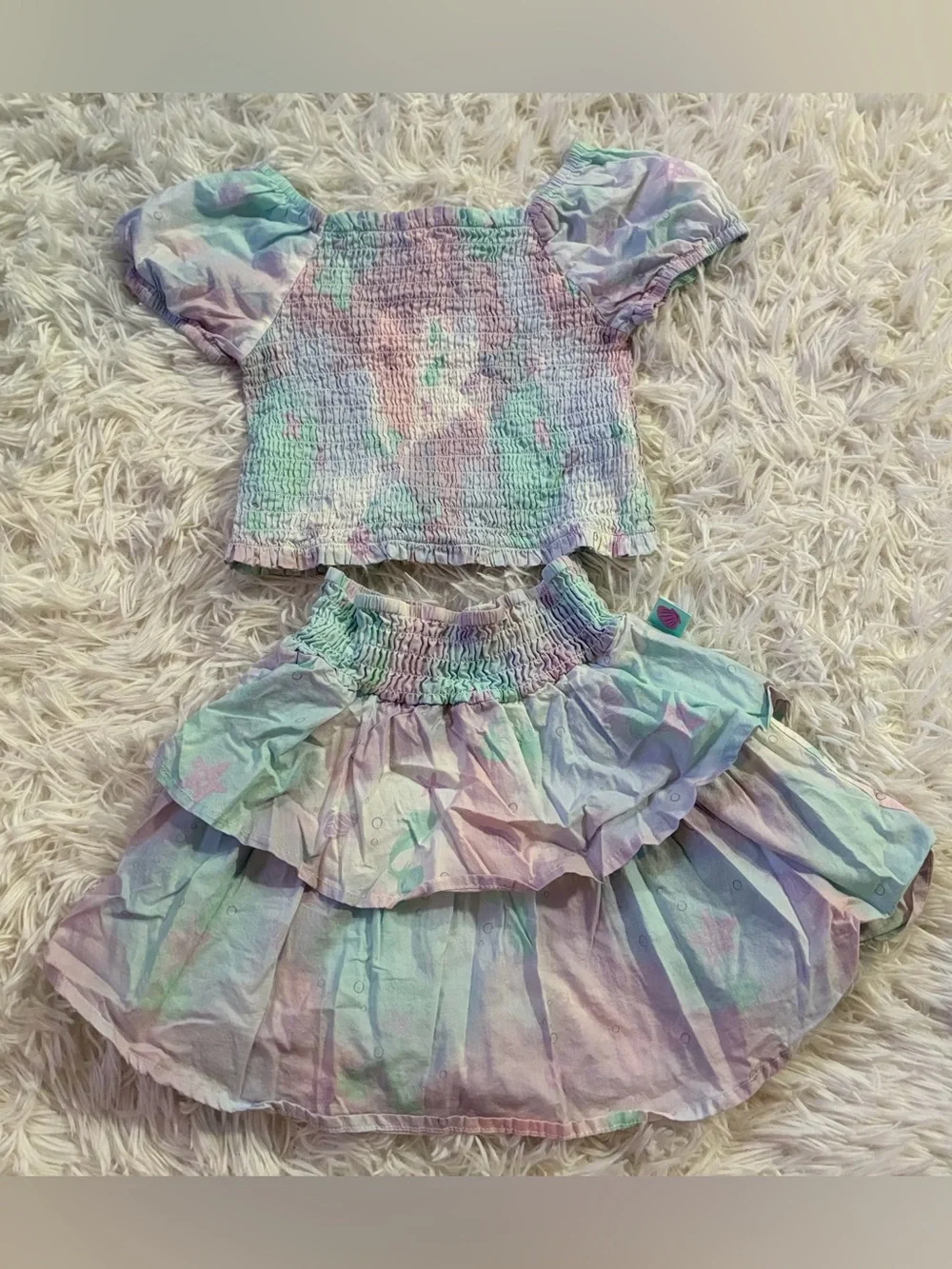 Disney Little Mermaid Pastel Watercolor Smocked Matching Outfit Set Girls 4T